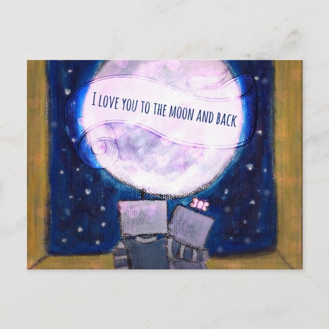 I Love You To The Moon & Back Robots Postcard (Front)