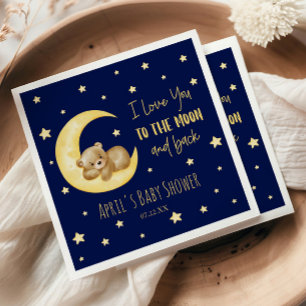 I Love You To The Moon Teddy Bear Baby Shower Napkin