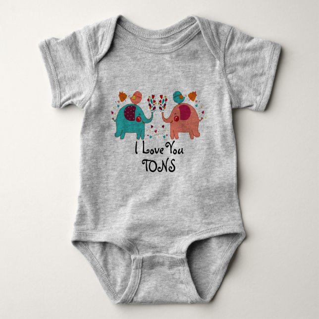 I LOVE YOU TONS Baby clothes - ELEPHANTS LOVE Baby Bodysuit (Front)