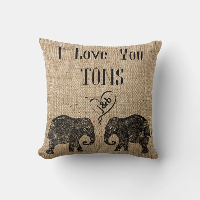 I LOVE YOU TONS/Elephant Art/Wedding Personalised Cushion (Front)