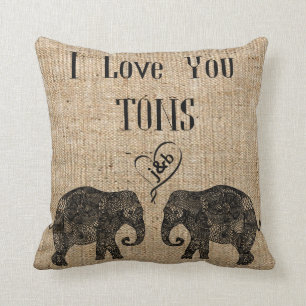 I LOVE YOU TONS/Elephant Art/Wedding Personalised Cushion