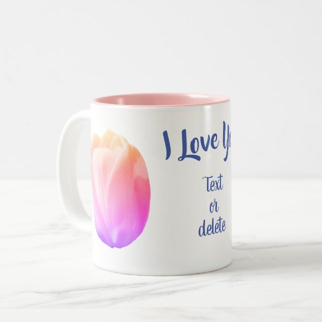 I Love You Tulip Flower Personalised Two-Tone Coffee Mug (Front Left)