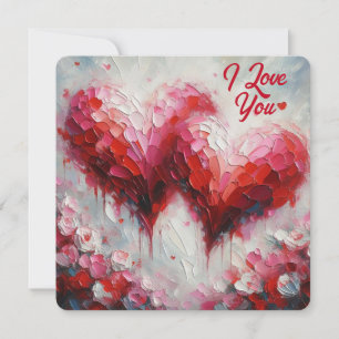 I Love You Two Abstract Hearts Painting Valentine Holiday Card