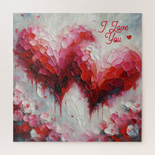 I Love You Two Abstract Hearts Painting Valentine Jigsaw Puzzle