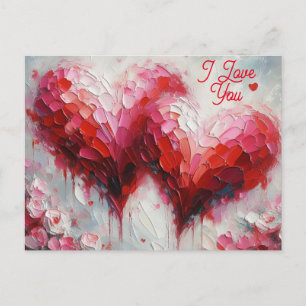 I Love You Two Abstract Hearts Painting Valentine Postcard
