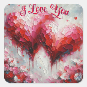I Love You Two Abstract Hearts Painting Valentine Square Sticker