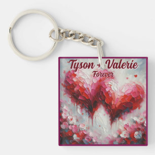 I Love You Two Abstract Hearts Personalised Key Ring