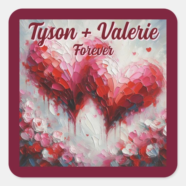 I Love You Two Abstract Hearts Personalised Square Sticker (Front)