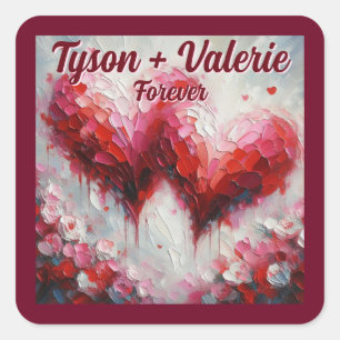 I Love You Two Abstract Hearts Personalised Square Sticker