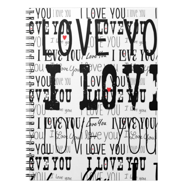 I LOVE YOU type Heart Valentine Notebook Journal (Front)