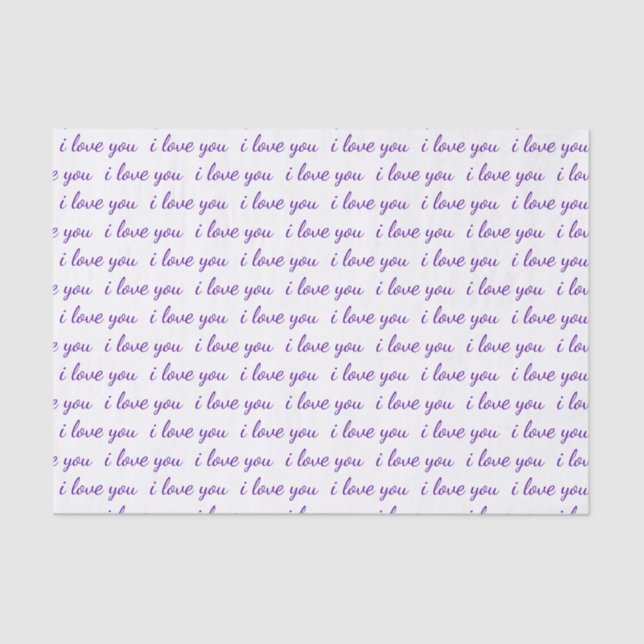 I Love You Typography Cursive Purple Valentine Tissue Paper (Front)