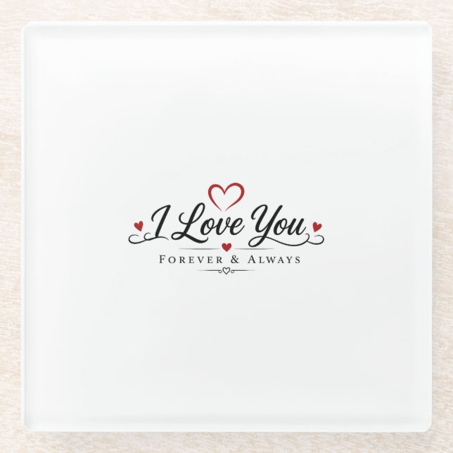 I Love You Typography Design Glass Coaster (Front)