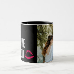 I Love You Typography Lips Pink Valentine's Photo Two-Tone Coffee Mug