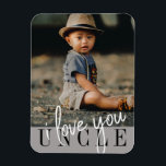 I Love You Uncle Custom Photo Magnet<br><div class="desc">Modern photo plaque featuring single photo of a child and ''I love you Uncle'' in modern lettering on a gray background. Beautiful gift for uncles.</div>