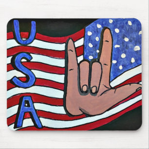 "I Love you USA" ASL Deaf Sign Language Mouse Pad