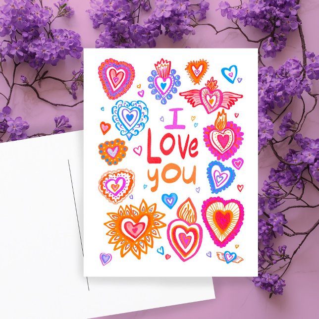 I LOVE YOU Valentine Colourful Whimsical HEARTS Postcard (I LOVE YOU Valentine Colorful Whimsical HEARTS Postcard
)