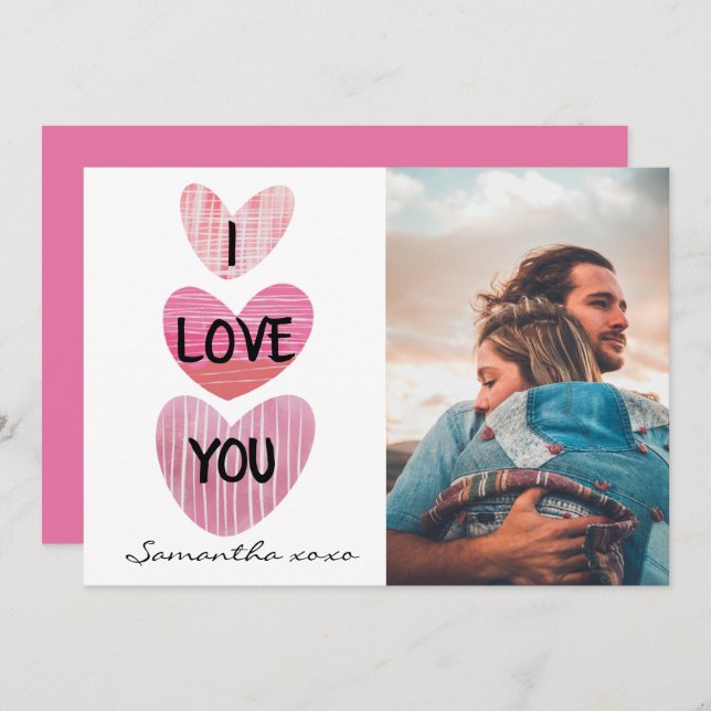 I Love You Valentine Cute Hearts Photo Holiday Card (Front/Back)