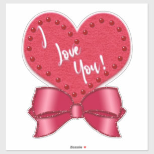 I Love You Valentine Faux Satin Bow Red Heart