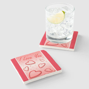 " I LOVE YOU" VALENTINE HEARTS STONE COASTER