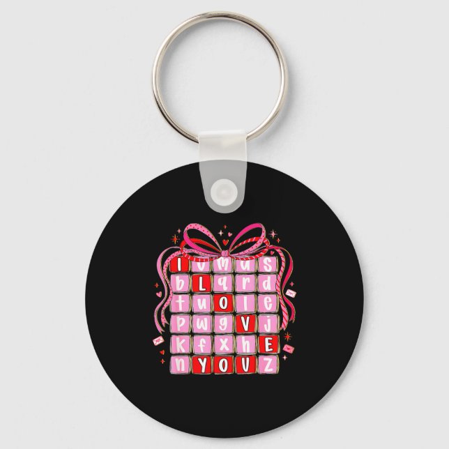I Love You Valentine Kids Preppy Valentine's Day L Key Ring (Front)