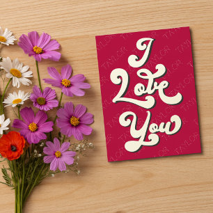 I Love You Valentine's Day Cool Retro Dark Red Postcard
