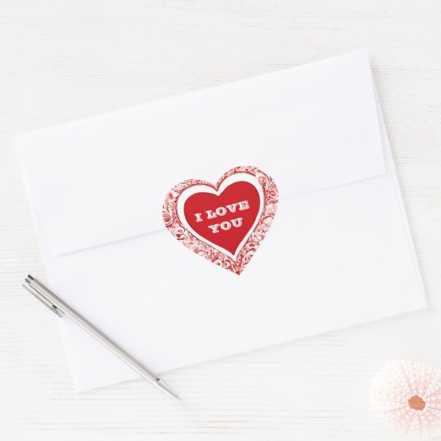 I Love You Valentines Red And White Heart Sticker (Envelope)