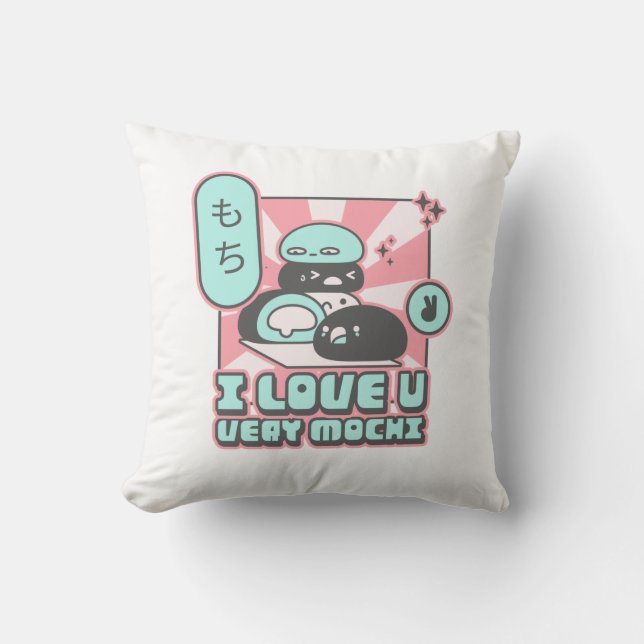 I Love You Very Mochi - Funny Ice Cream Pun Cushion (Front)