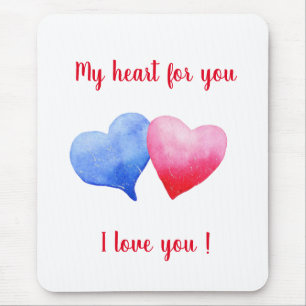 I love you w red and blue heart Valentine's Day Mouse Pad