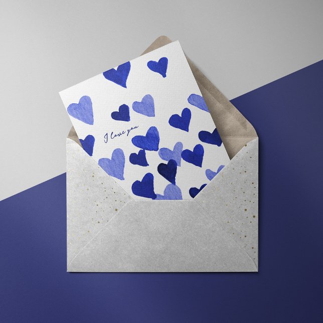 I love you Watercolor Hearts – blue Card (Creator Uploaded)