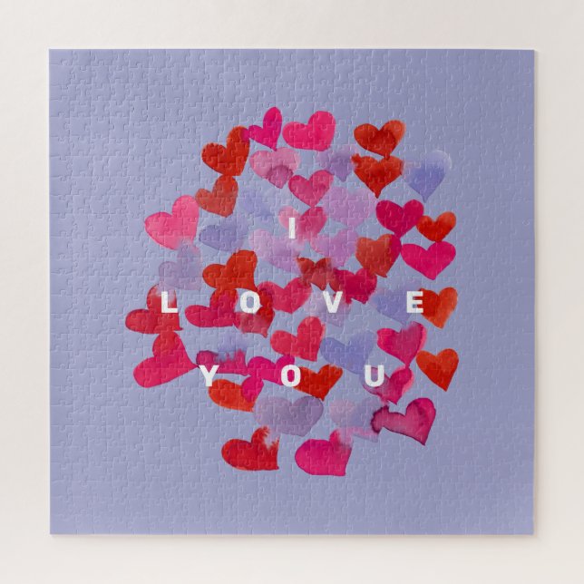 I love you watercolor hearts jigsaw puzzle (Vertical)