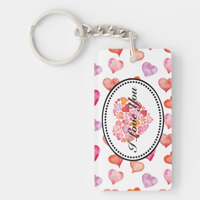 I love you watercolor hearts key ring (Front)
