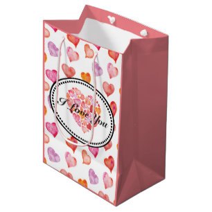I Love You Watercolor Hearts Medium Gift Bag