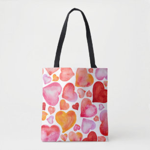 I love you watercolor hearts tote bag