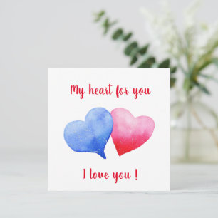 I love you watercolor red and blue heart      