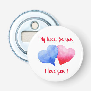 I love you watercolor red and blue heart     bottle opener