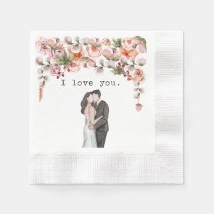 I love you watercolor wedding floral elegant cute napkin