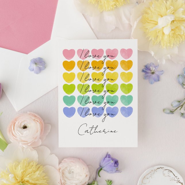 I Love You Watercolour Hearts Valentine Holiday Card (Creator Uploaded)