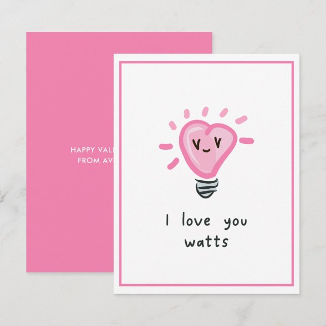I love you Watts Cute Punny Kids Valentines Day Card (Front/Back)