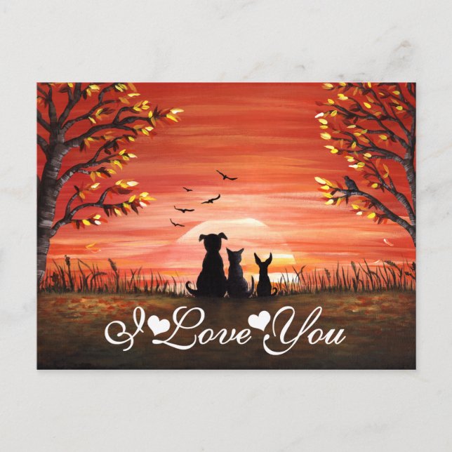 I Love You Whimsical Autumn Sunset Postcard (Front)