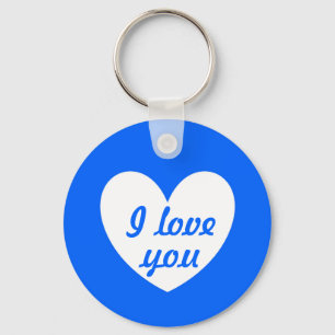 "I love you" White heart on blue Key Ring