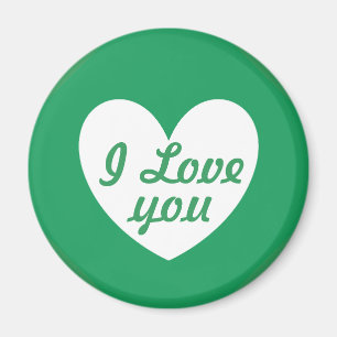 "I love you" White heart on Kelly green Magnet