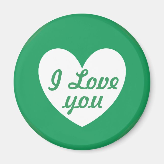 "I love you" White heart on Kelly green Magnet (Front)