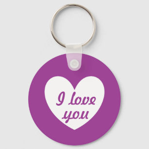 "I love you" White heart on purple Key Ring