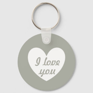 "I love you" White heart on Pussywillow Grey Key Ring