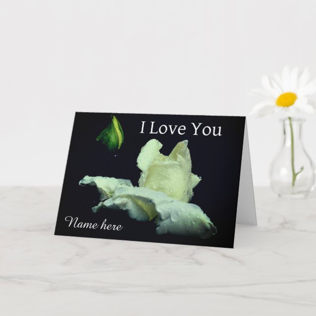 I Love You White Rosebud Flower Personalised  Card (Small Plant)