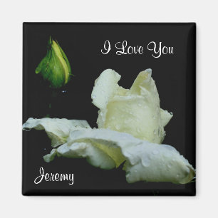I Love You White Rosebud Personalised Magnet