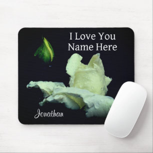 I Love You White Rosebud Personalised  Mouse Pad