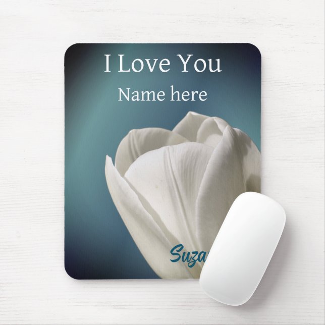 I Love You White Tulip Flower Personalised Mouse Pad (With Mouse)