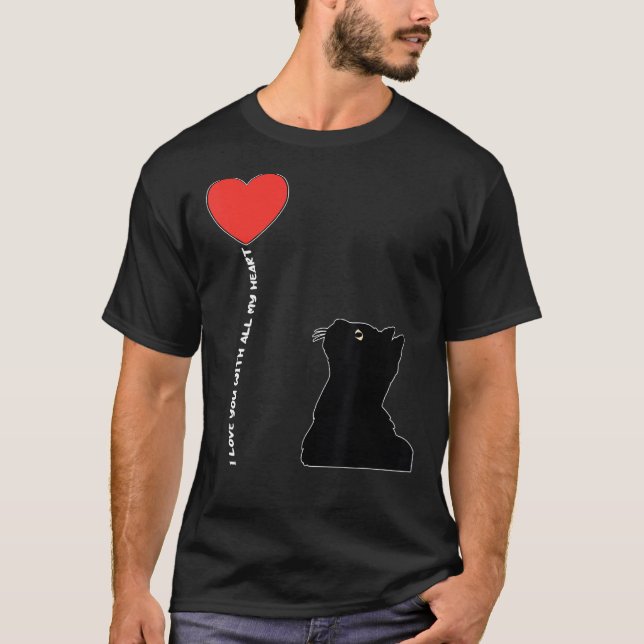 I Love You With All My Heart Valentines Day Cat Ki T-Shirt (Front)