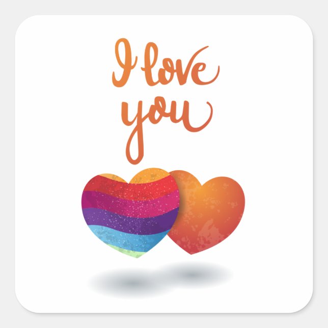 I love You with Couple of Hearts Square Sticker (Front)